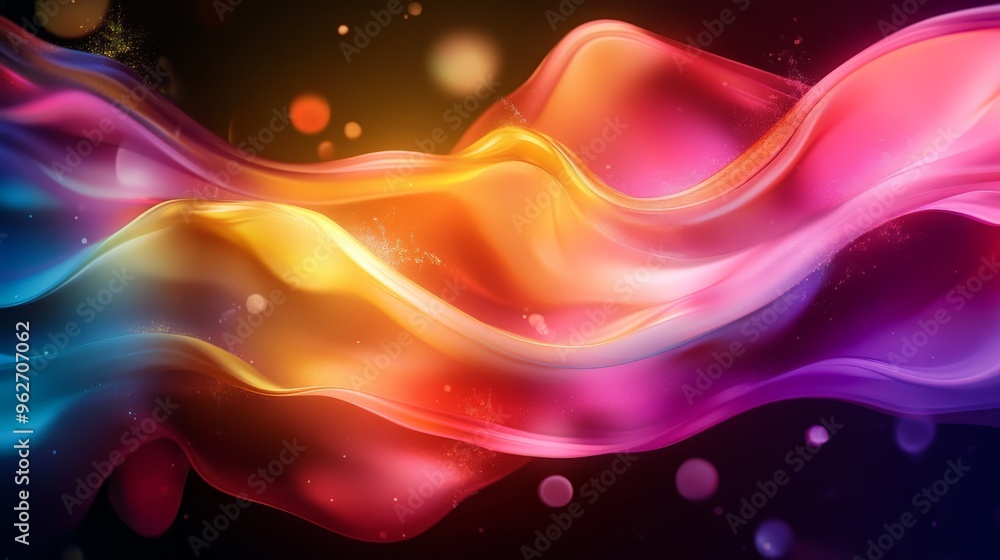 Poster vibrant abstract colorful wave design with smooth fluid lines and glowing lights, perfect for creati