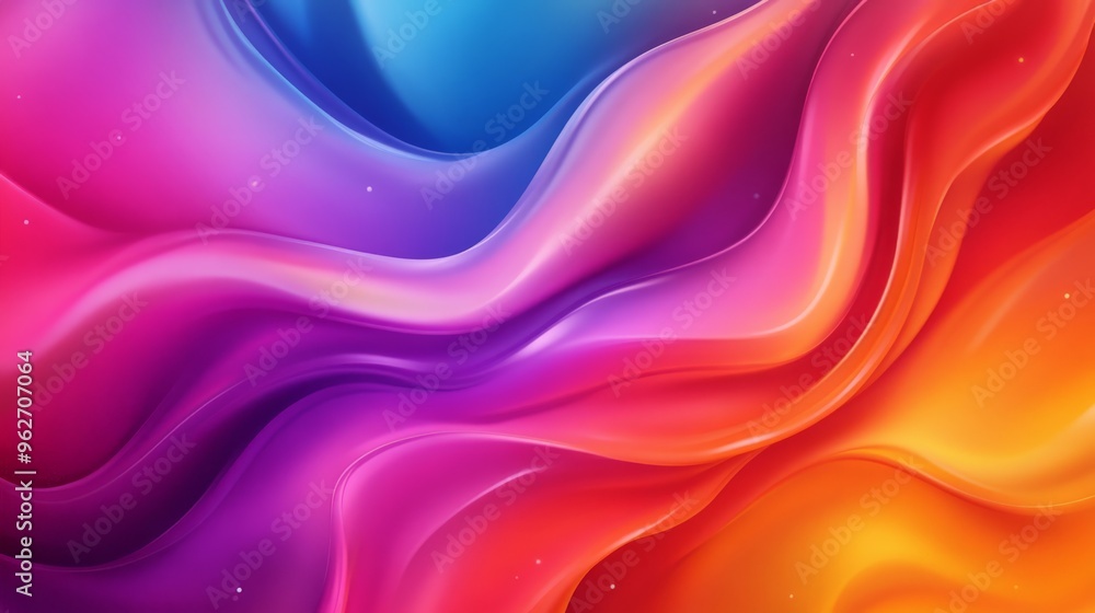 Poster vibrant abstract colorful waves in gradient hues of pink, purple, blue, and orange, creating a capti