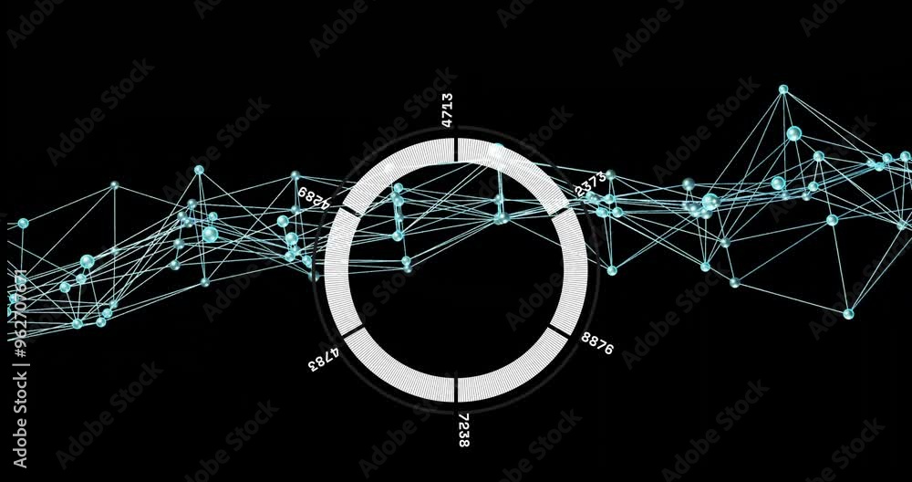 Aufkleber circular chart with data points and connecting lines, network analysis animation