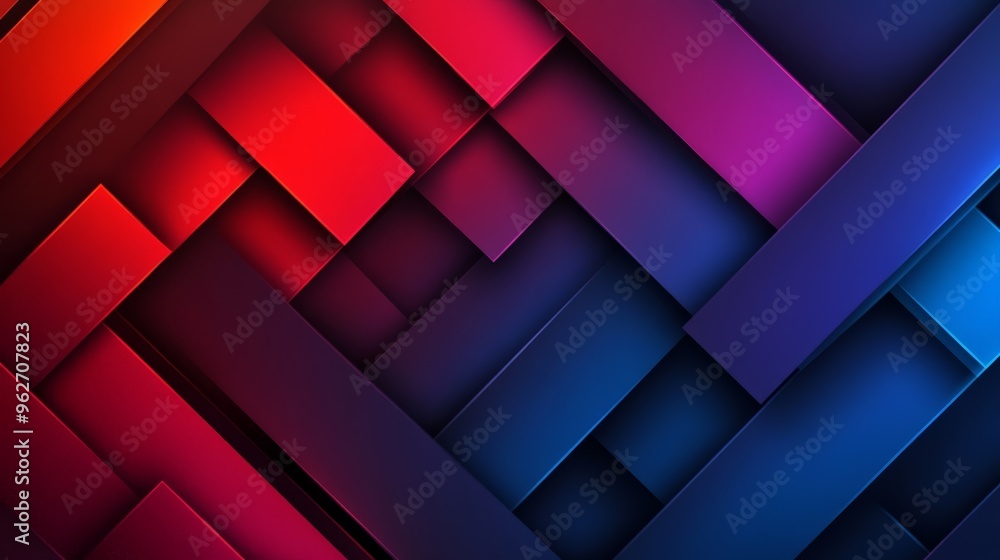 Poster vibrant abstract geometric background with intersecting colorful rectangular shapes in red, blue, an
