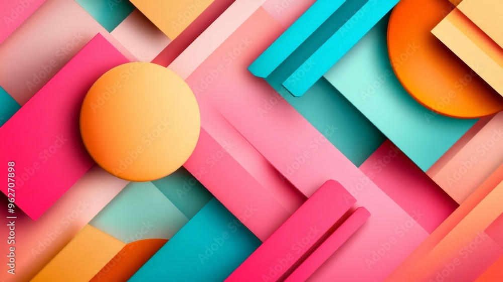 Poster vibrant abstract geometric composition with colorful shapes and patterns, ideal for modern art and d