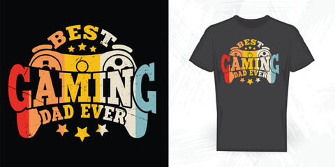Best Gaming Dad Ever Funny Gaming Lover Vintage Game T-shirt Design