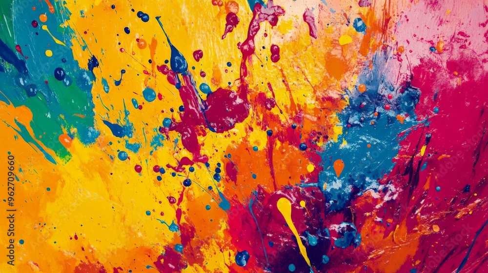Aufkleber vibrant abstract painting with splashes of bold, bright colors creating a dynamic and energetic comp