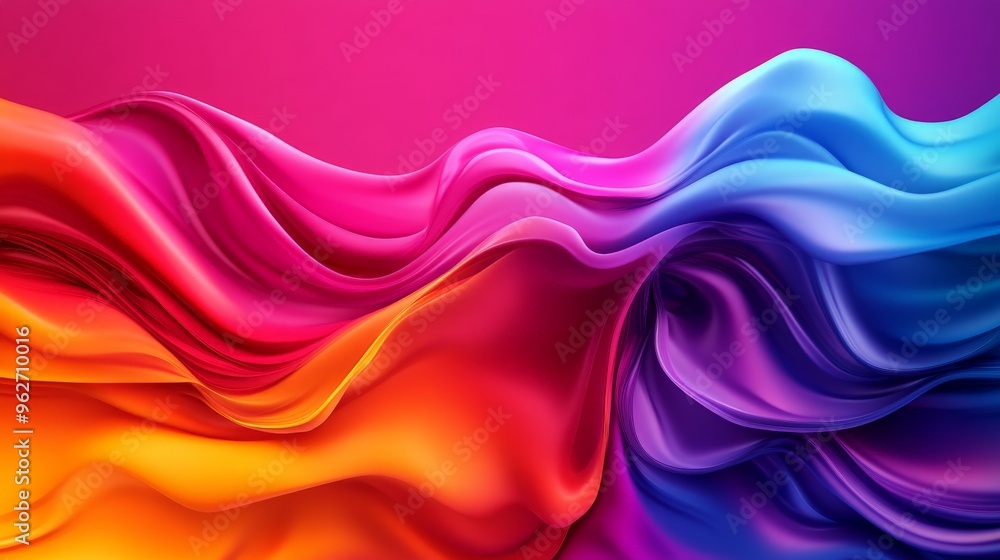 Poster vibrant abstract wave of colorful flowing fabric on a gradient background, showcasing vivid hues and