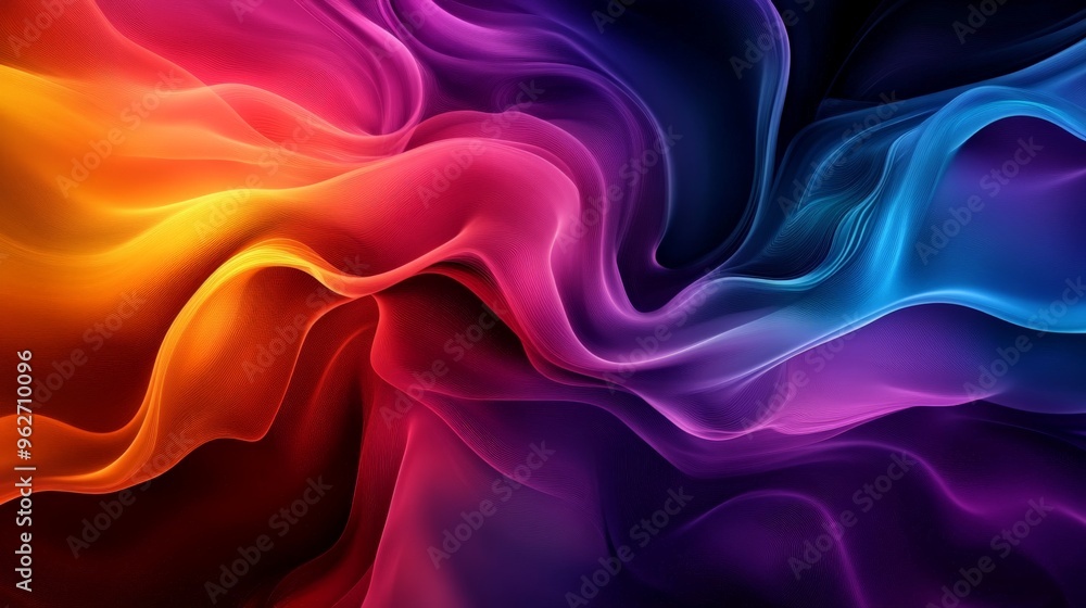 Poster vibrant abstract wave patterns in bold colors of red, blue, and purple, creating a dynamic and mesme