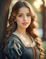 Fototapeta premium Very pretty young woman model with a red shawl on his shoulders