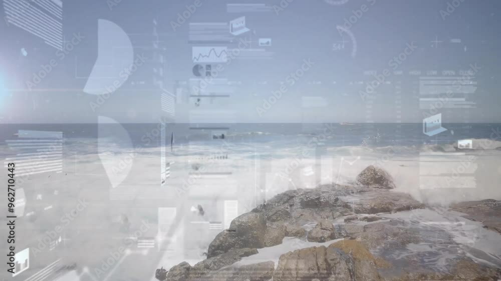 Poster Animating graphs and charts over ocean waves for data visualization