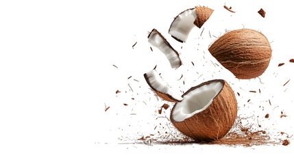 Exploding Coconut with Pieces Flying Through The Air