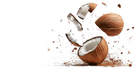 Exploding Coconut with Pieces Flying Through The Air