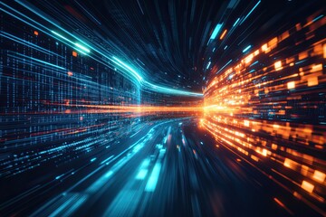 Abstract digital technology background. Innovation high-tech future network connection speed movement AI metaverse communication big data data transfer Network cyber light trails