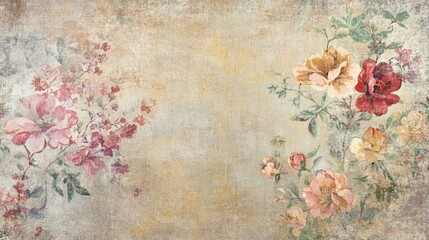 Vintage floral background with textured flowers and leaves. Perfect for greeting cards, invitations, or decorative artistic backgrounds.