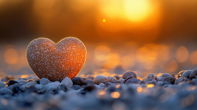 beige-brown heart symbol stands out against a blurred background, representing love, warmth, and serenity. The soft colors evoke feelings of comfort, stability, and emotional connection