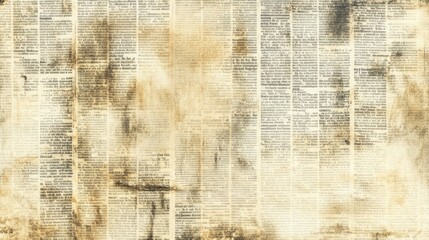 Fototapeta premium Vintage textured newspaper background with aged, weathered paper and text, perfect for nostalgic or old-fashioned design projects.
