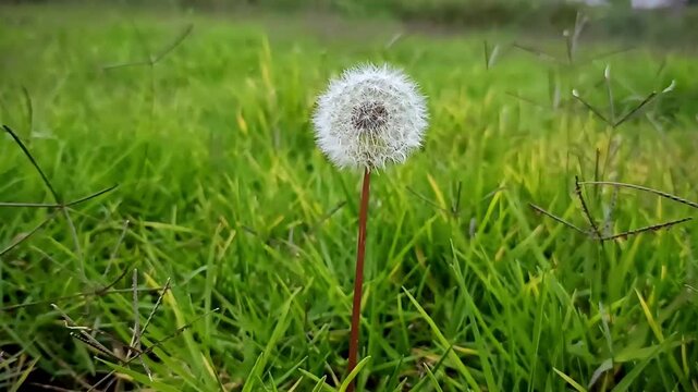 Un diente de le&oacute;n sobre el pasto verde