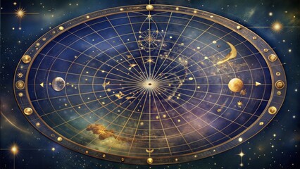 Obraz premium Detailed Astronomical Star Constellation Map with Planets and Zodiac Signs