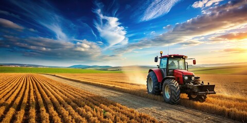 Obraz premium Agricultural tractor working in a field , farm equipment, tractor, agriculture, machinery, rural, farming