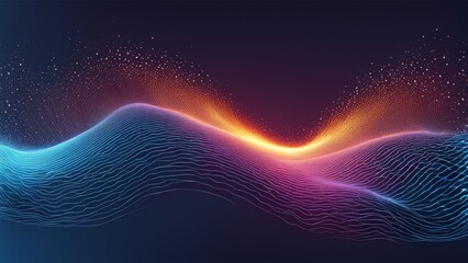 Abstract digital wave with glowing light and particles.