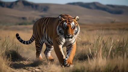 Fototapeta premium Immerse yourself in the untamed beauty of the wild with this breathtaking 8K high-resolution photograph of a tiger on the hunt. 