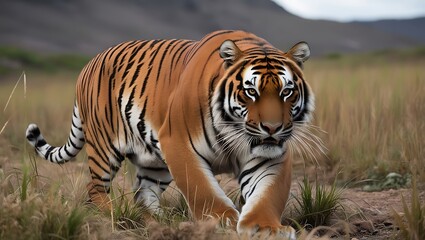 Naklejka premium Immerse yourself in the untamed beauty of the wild with this breathtaking 8K high-resolution photograph of a tiger on the hunt. 