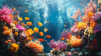 Obraz premium Vibrant Coral Reef with Colorful Fish and Sunbeams