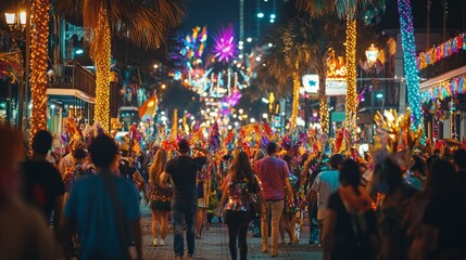 Obraz premium Night Festival Street Parade Crowd Illumination Colorful Lights