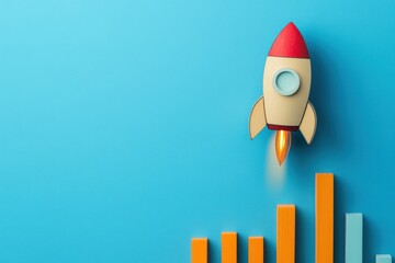 Rocket Taking Off Over Bar Chart