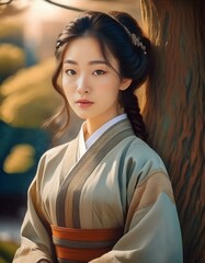 Fototapeta premium Very pretty young woman model with a red shawl on his shoulders
