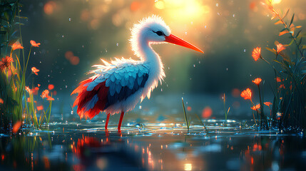 Fototapeta premium cute illustration of a stork perched