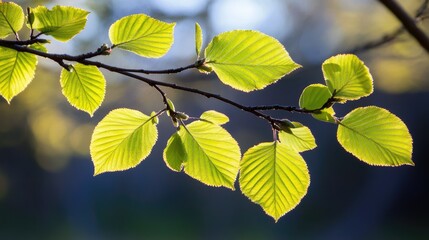 Fresh green leaves on tree branches