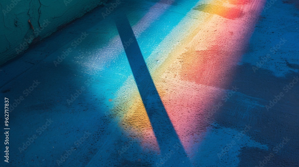 Poster abstract art featuring a colorful shadow cast on a blue surface. the vibrant colors blend harmonious