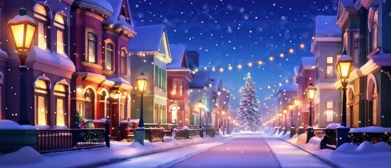 Obraz premium Christmas in a Snowy Town