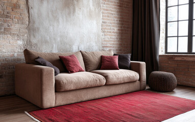 Fototapeta premium Modern loft apartment interiors with chic industrial design, artistic accents and cozy ambiance