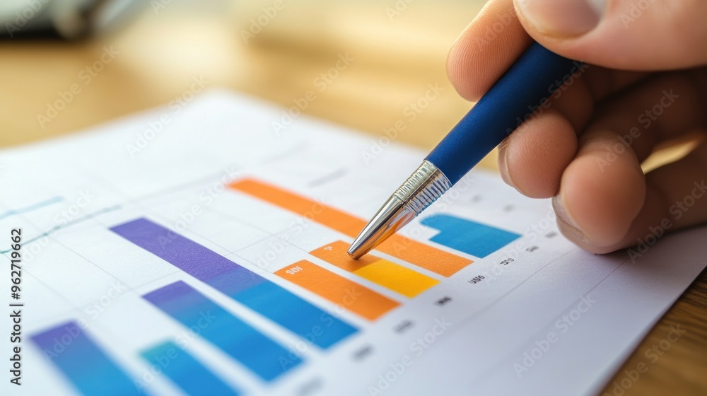 Poster analyzing business data with a pen