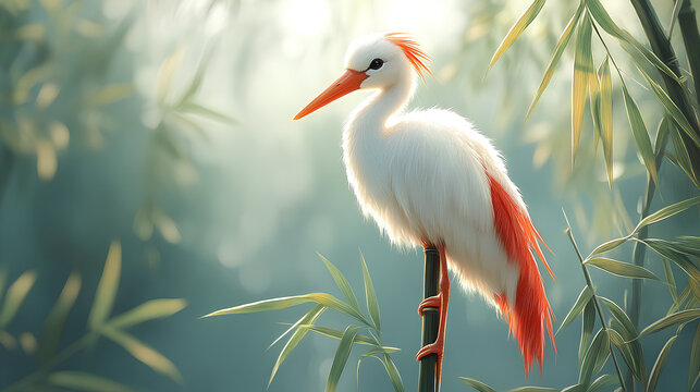 cute illustration of a stork perched
