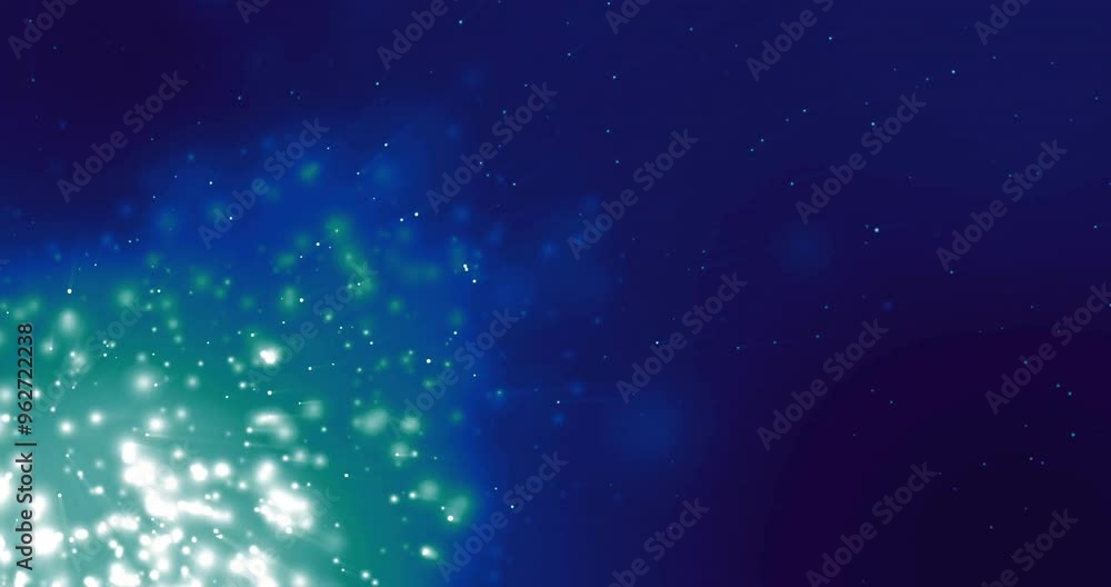 Wall mural glowing particles and light trails animation over dark blue background