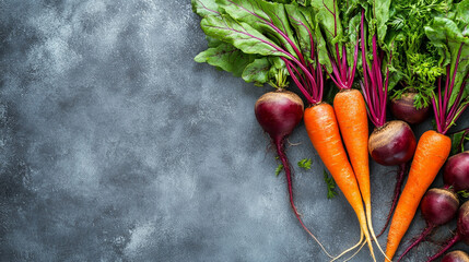 Fresh Beets and Carrots on Dark Background