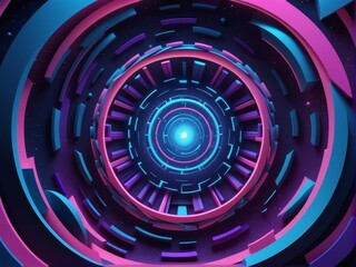 Abstract geometric background with neon blue and pink circles and lines.