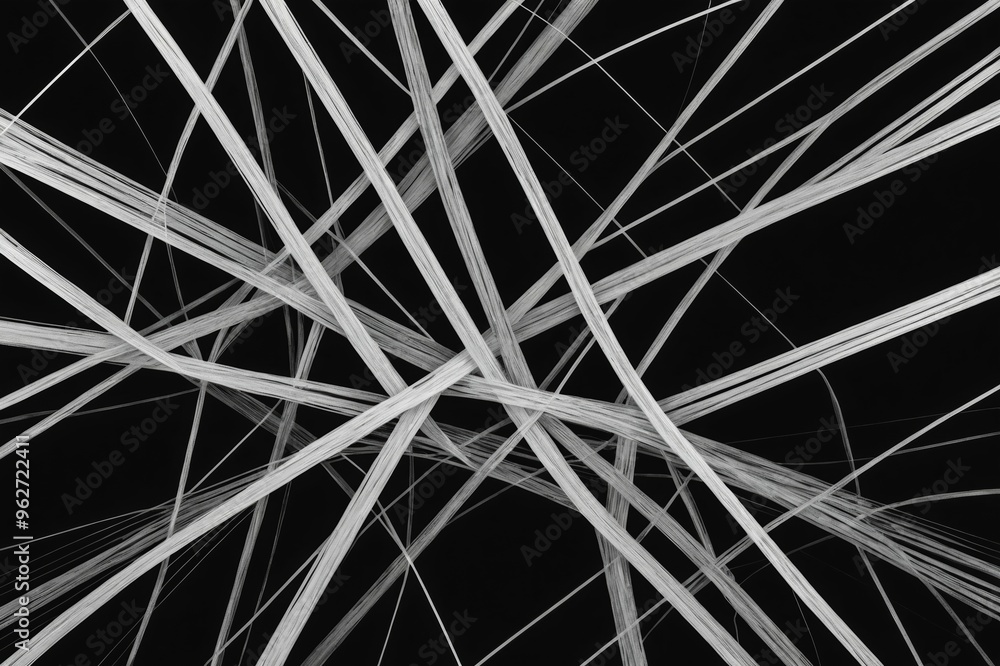 Wall mural this is a background image in which silver intersecting streamlines are drawn with a brush on a blac