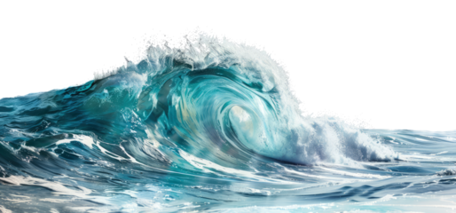 turquoise seawater surfing roll wave on transparent background