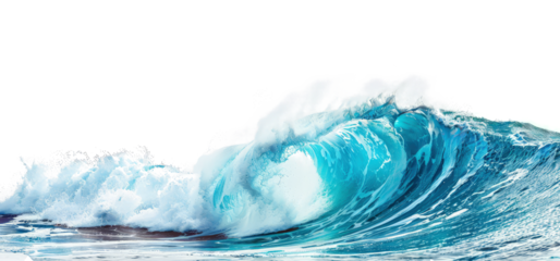 turquoise blue ocean wave cutout on transparent background