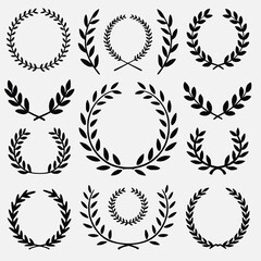 Obraz premium Laurel Wreath Icons: Perfect for Logos, Awards, and Traditional Symbols of Triumph and Success 