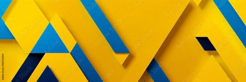 Poster abstract geometric background with overlapping yellow and blue triangles.