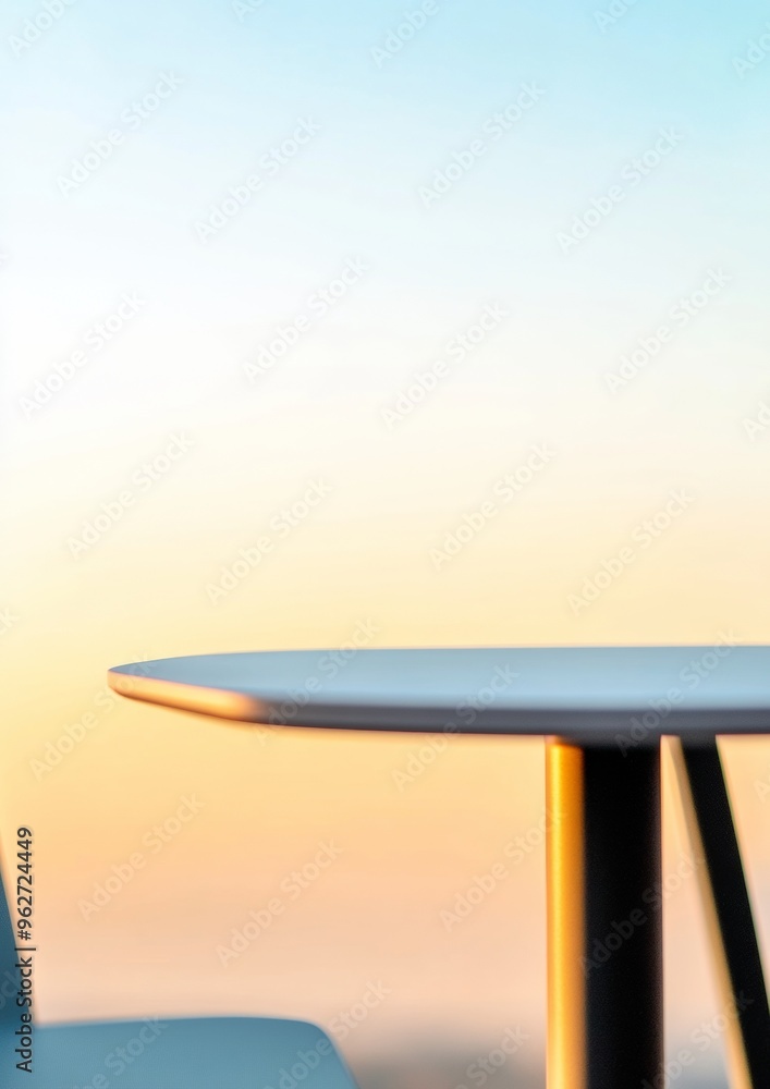 Poster minimalist pastel blue glass table against soft diffused sky background with bokeh effect for fresh 