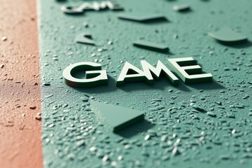 Minimalist Sports Composition Green Paddles Forming GAME on Burnt Orange Court with Sharp Light Contrasts
