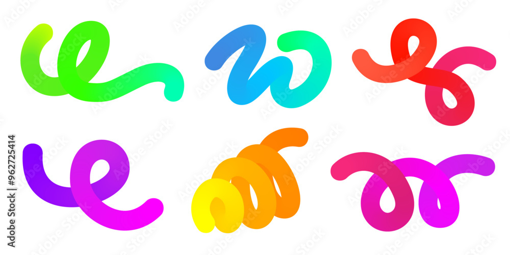 Poster 3d gradient shapes. abstract rainbow colored fluid swirl elements on white background. vector wavy b