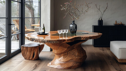 This wooden dining table combines form and function, serving as a stunning centerpiece that enhances the overall aesthetic of the modern dining room-2
