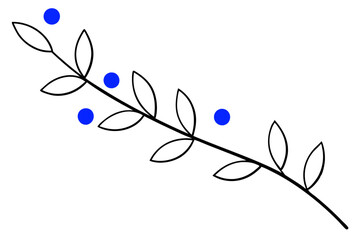 Beautiful vintage watercolor textured vector branch with blue leaves and dots. Winter wreath plant element. Floral foliage design artistic botany clip art collection