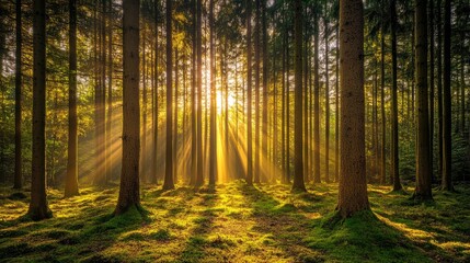 Obraz premium Bright rays illuminating a forest