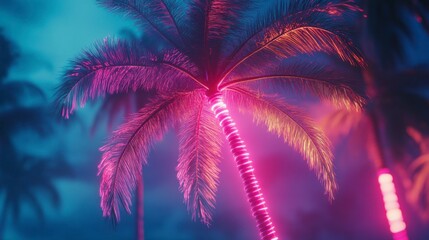 Neon Palm Trees in the Night