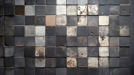 Close up of mosaic tile wall texture background , Abstract mosaic tile wall background , Ceramic tile wall texture background in vintage color tone style
